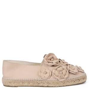 NEW CHANEL women's floral camelia espadrilles in nude
